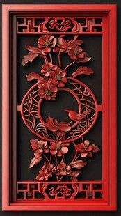 中式雕花装饰 精致花鸟图案