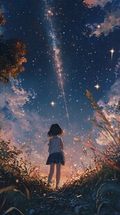 少女仰望璀璨星空