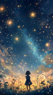 女孩仰望璀璨星空