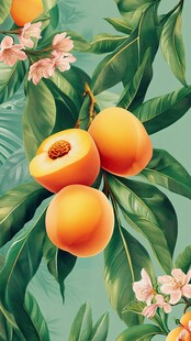 桃枝繁花 甜美鲜果插画