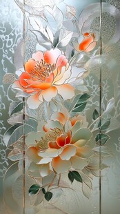 中式牡丹玻璃艺术装饰画