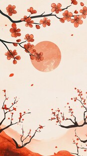 红梅映月的中式唯美景致