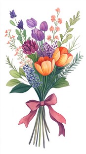 缤纷多彩手绘花卉花束