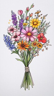 手绘多彩花束插画