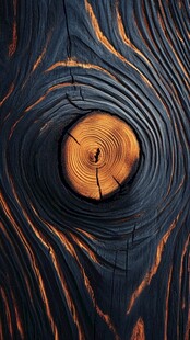 烧焦木纹中的独特树结