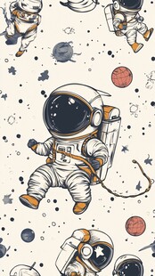 太空宇航员卡通无缝图案