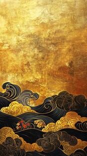 金色海浪锦鲤中式背景图