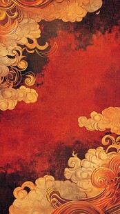 中式红底云纹古风背景图