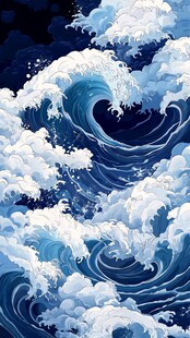 海浪汹涌的壮丽海洋景观
