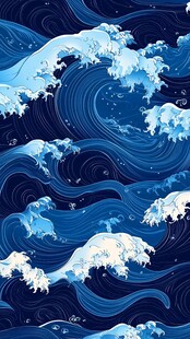 蓝色海浪图案 海洋元素设计
