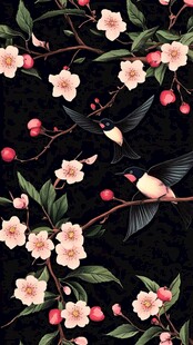 花鸟图 繁花间双燕飞舞