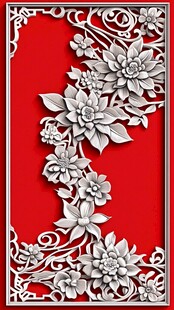 红色背景精致花卉浮雕图案