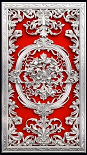 银雕花饰红色背景图案