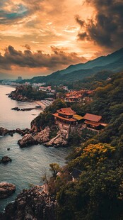 黄昏下的山海风光景致