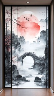中式山水墨韵移门装饰画