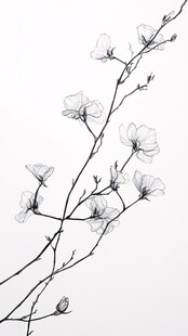黑白花卉线条图