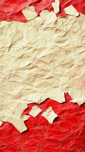 红底上的皱巴巴碎纸片