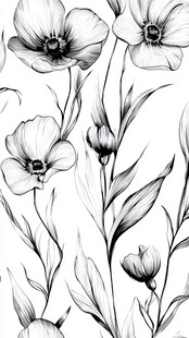 黑白花卉线条图案设计
