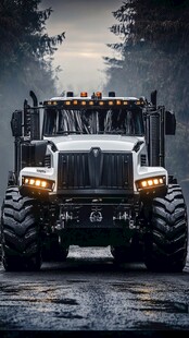 霸气重型卡车行驶在雾中