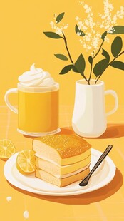 温馨下午茶甜点插画