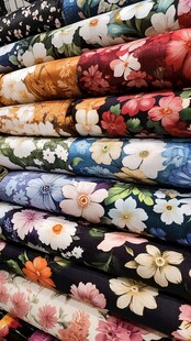 多彩花卉图案布料堆叠