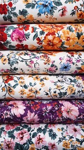 多彩花卉布料堆叠展示