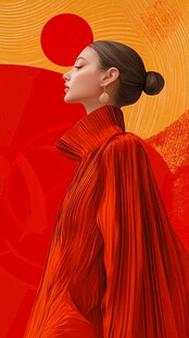 红衣女子的优雅东方神韵