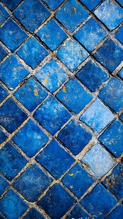 蓝色菱格瓷砖纹理特写