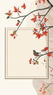 中式花鸟边框插画背景图