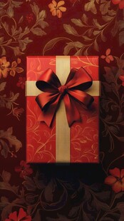 红底金纹上的精美礼品盒