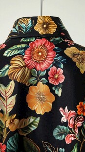 黑色花卉印花时尚上衣