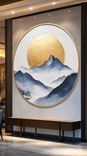 中式客厅山水圆形装饰画