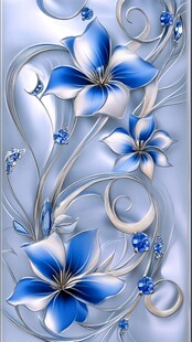 蓝白花卉立体装饰图案