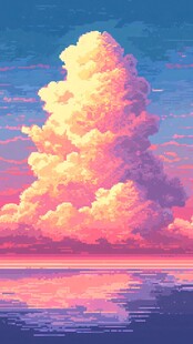 梦幻像素风晚霞云朵景观