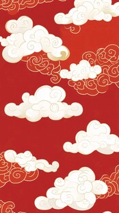 中式红底祥云图案设计