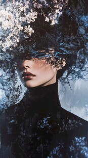 梦幻花卉遮面的神秘女子