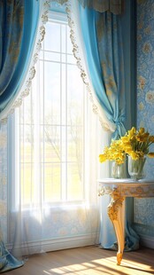 蓝调优雅窗边的明媚景致