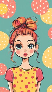 俏皮波点少女插画