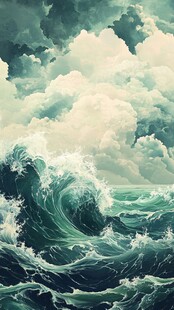 汹涌海浪与天际云景图