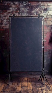 复古砖墙前的黑色空白展板