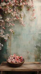 春日繁花静物 木桌碗花