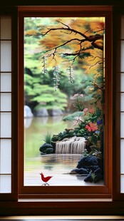 窗外日式庭院诗意景致