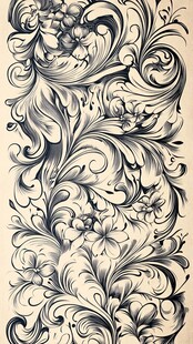 复古花卉藤蔓纹身图案设计