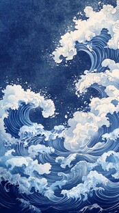 蓝色海浪汹涌艺术画作