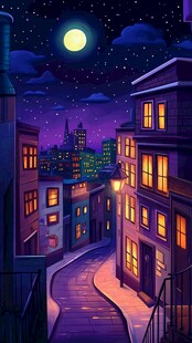 月夜下的静谧城市小巷