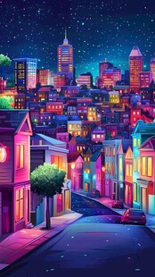 梦幻夜色中的城市街道