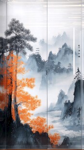 中式山水墨韵移门装饰画