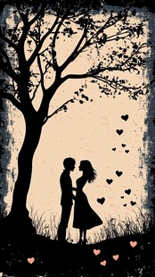 树下情侣浪漫剪影