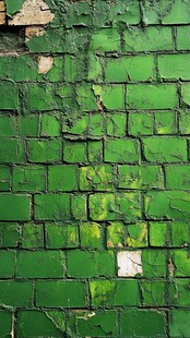 斑驳绿砖墙 岁月的痕迹