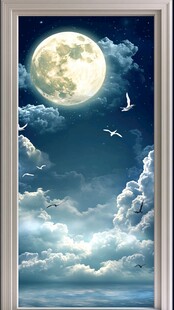 月夜海空飞鸟梦幻景象